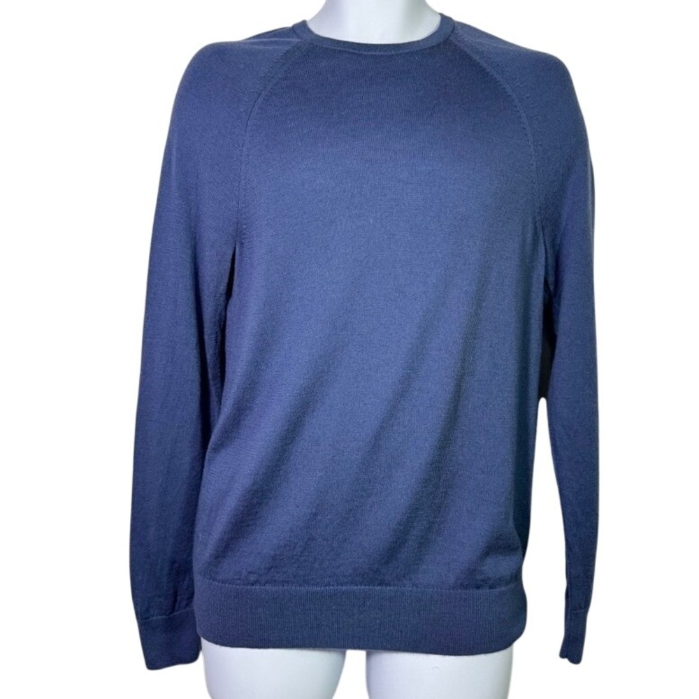Banana Republic Mens Blue Merino Wool Raglan Crew Neck Sweater Sz M Preppy Fall